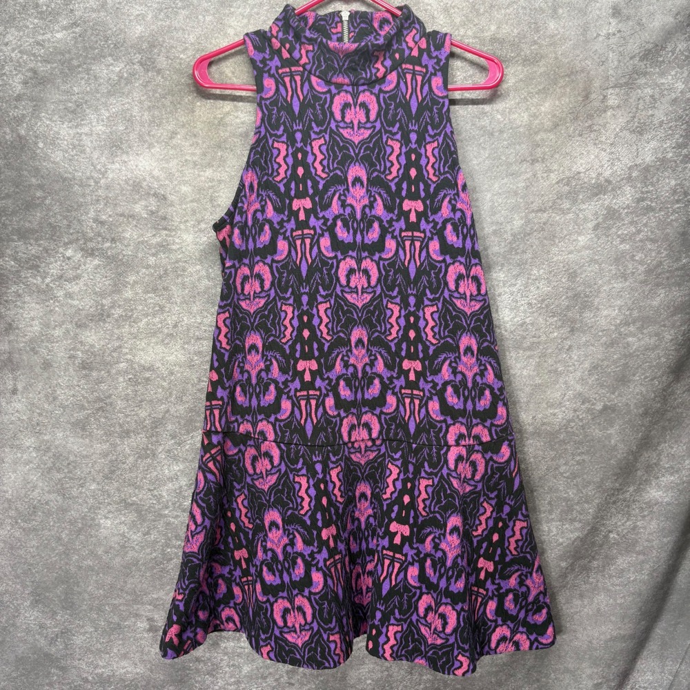Free People Amelia Mock Neck Mini Dress SIze M Purple Pink Textured Sleeveless